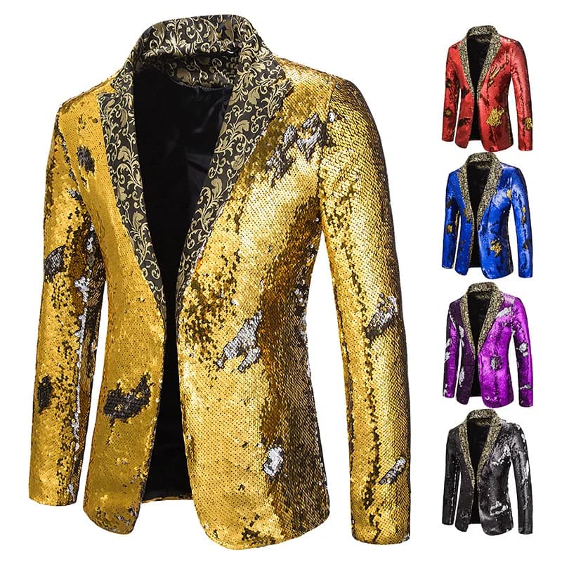 New Men Blazer Shiny Sequin Shawl Collar suit