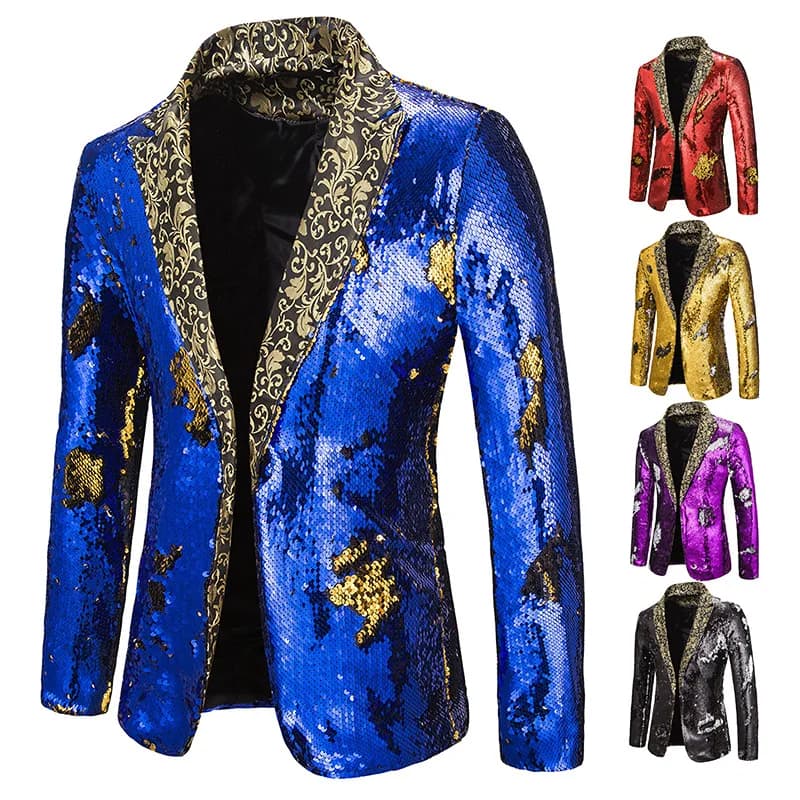 New Men Blazer Shiny Sequin Shawl Collar suit