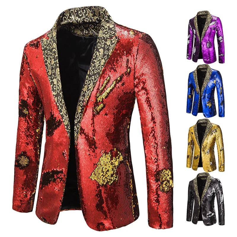 New Men Blazer Shiny Sequin Shawl Collar suit