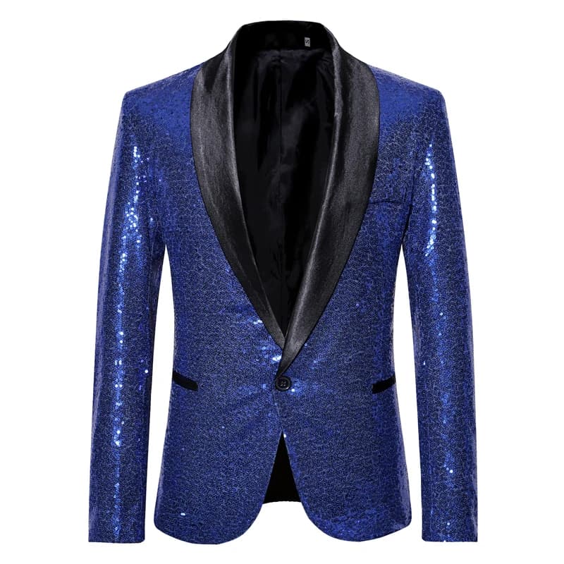 New Sequin One Button Shawl Collar Jacket