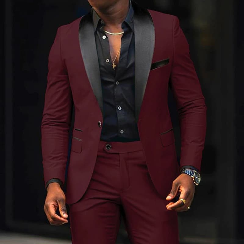 New Fashion Men Boutique Business Stretch Fabric Double Slit Solid Color Suit