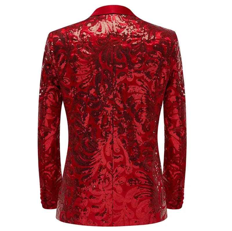 New Men Shiny Sequins Blazer Floral One Button
