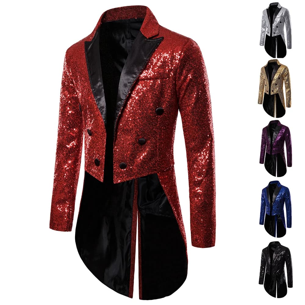 New Men Round Sequin Button Tuxedo