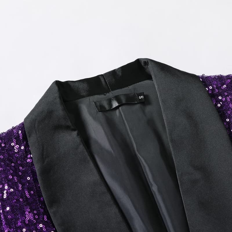 New Shiny Sequin Glitter Embellished Tuxedo Suit Jacket Men One Button Shawl Collar Blazer