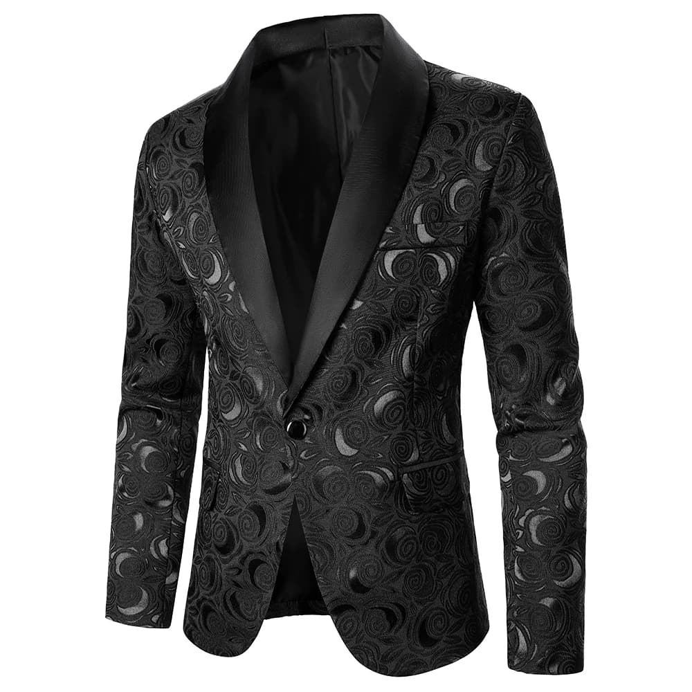 New Men Rose Pattern Bright Jacquard Fabric Blazer