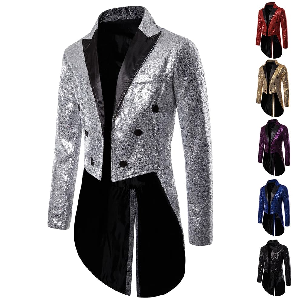 New Men Round Sequin Button Tuxedo