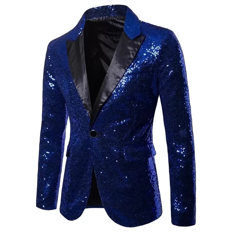 New Formal Men Shiny Blazer Sequins Party Button