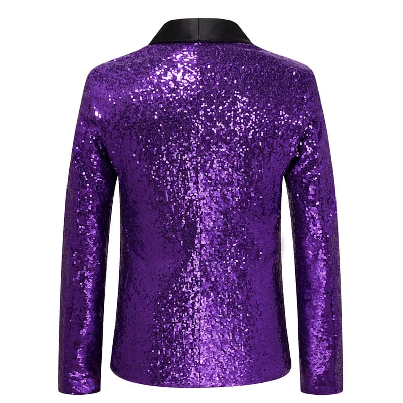 New Shiny Sequin Glitter Embellished Tuxedo Suit Jacket Men One Button Shawl Collar Blazer