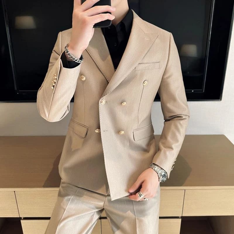 New Men Business Double Breasted Dress Blazer