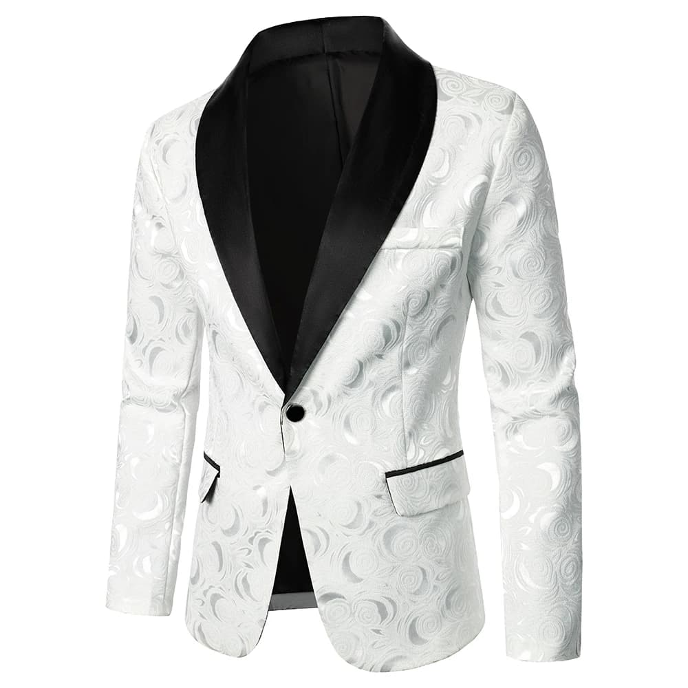 New Men Rose Pattern Bright Jacquard Fabric Blazer
