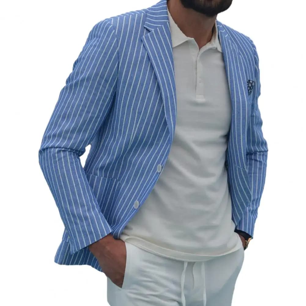 New Striped Print Jacket Men Lapel Long Sleeve