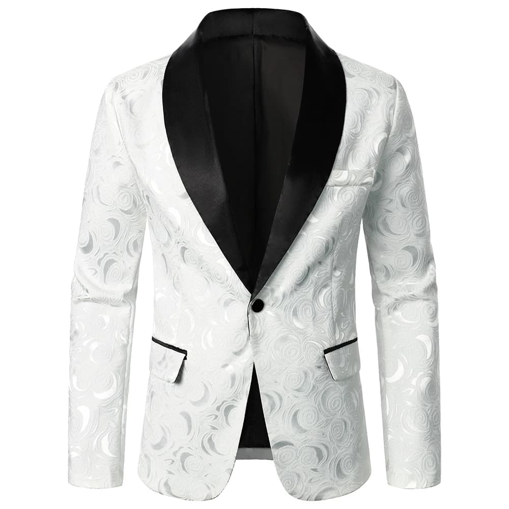 New Men Rose Pattern Bright Jacquard Fabric Blazer
