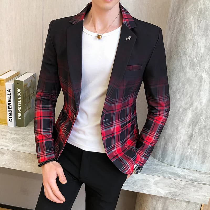 New Men Boutique Fashion Plaid Slim Casual Ball Social Blazer