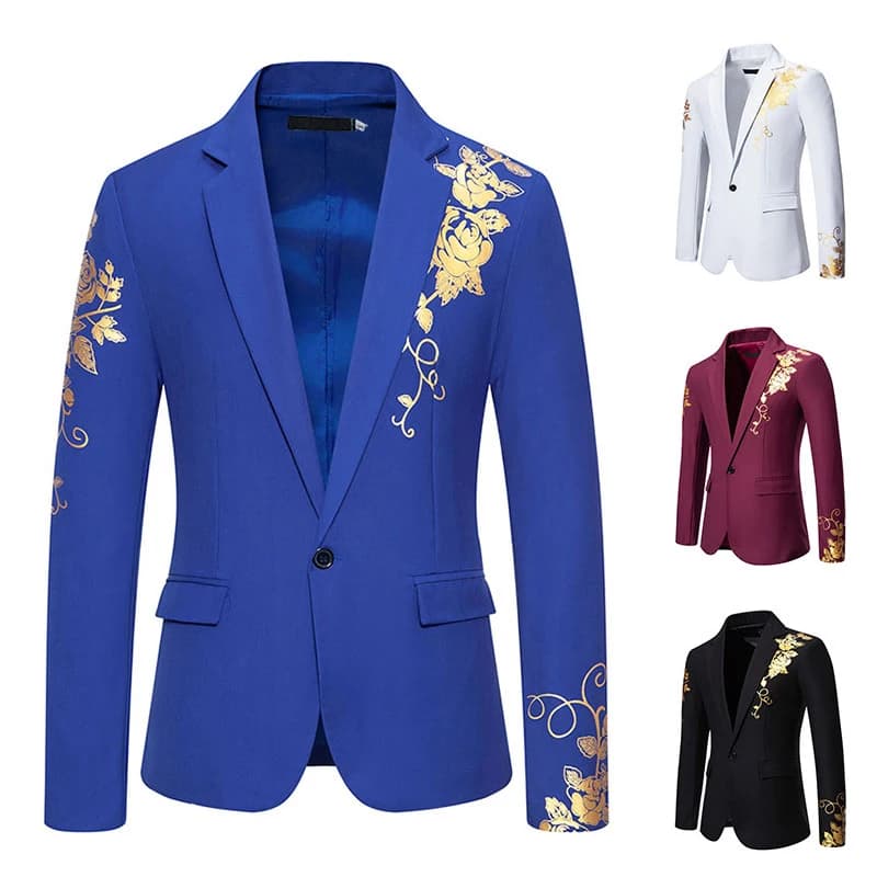 New Men One Button Printing Leisure Slim Blazer