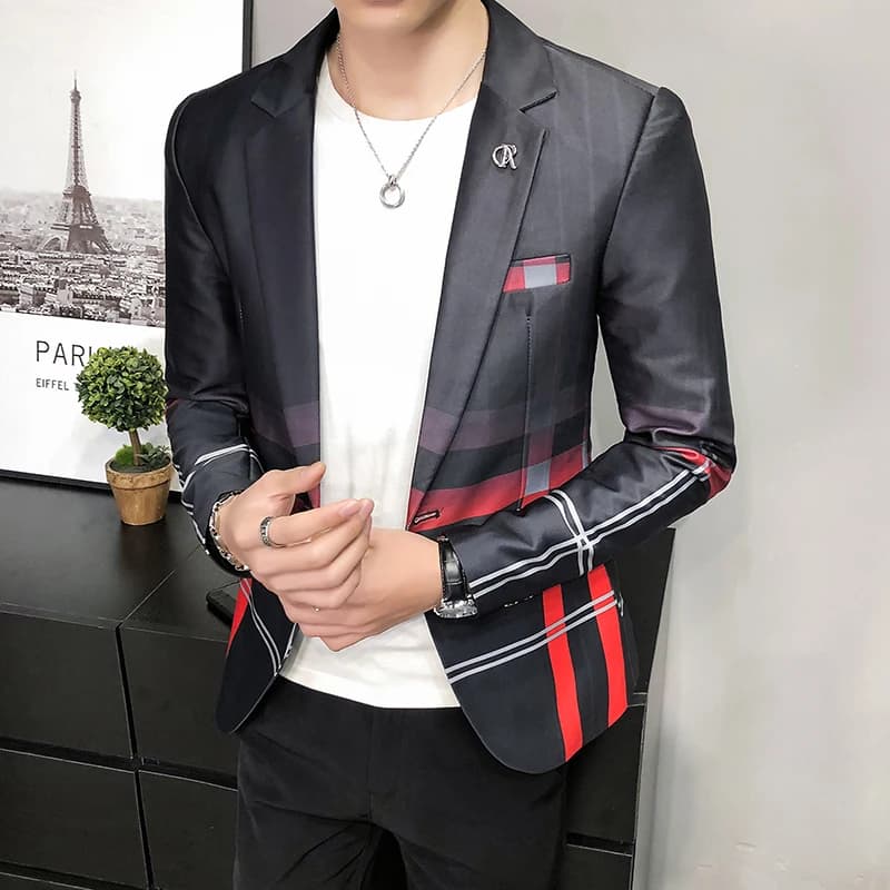 New Men Boutique Fashion Plaid Slim Casual Ball Social Blazer