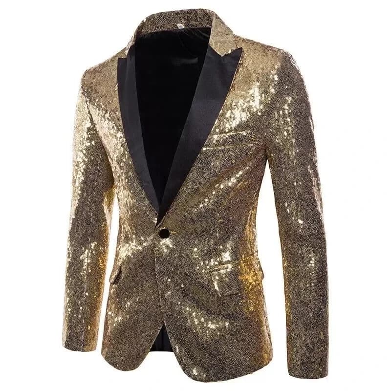 New Formal Men Shiny Blazer Sequins Party Button