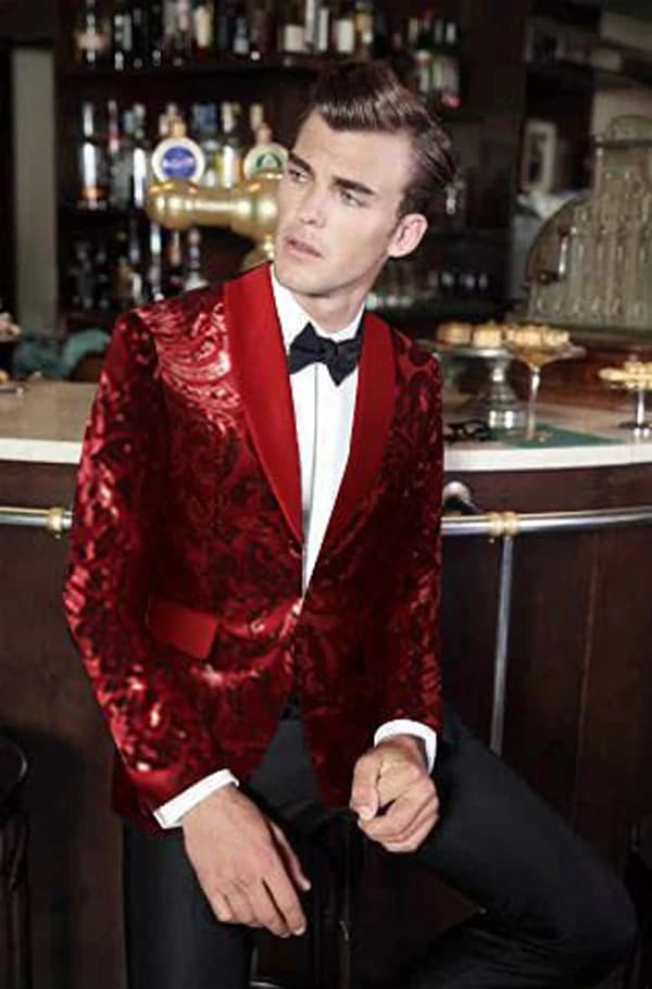 New Men Shiny Sequins Blazer Floral One Button