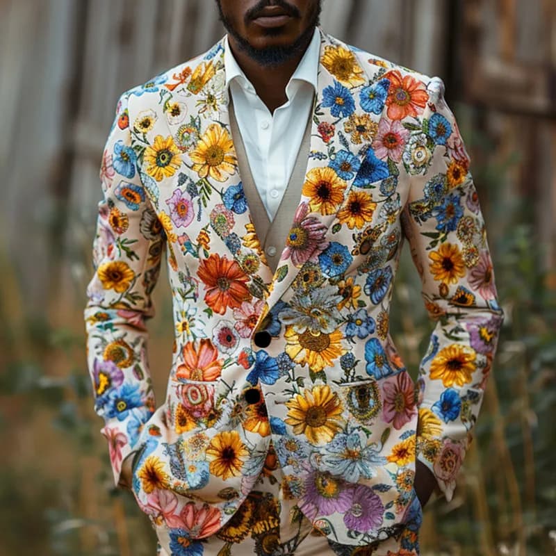 Men 3D Digital Printed Flower Suit