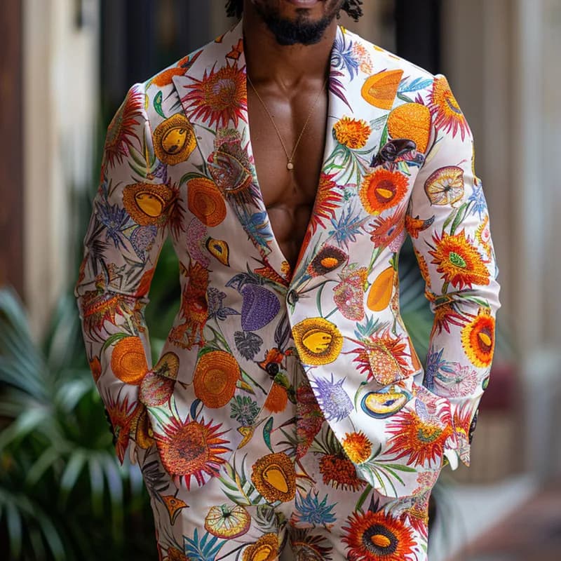Men 3D Digital Printed Flower Suit