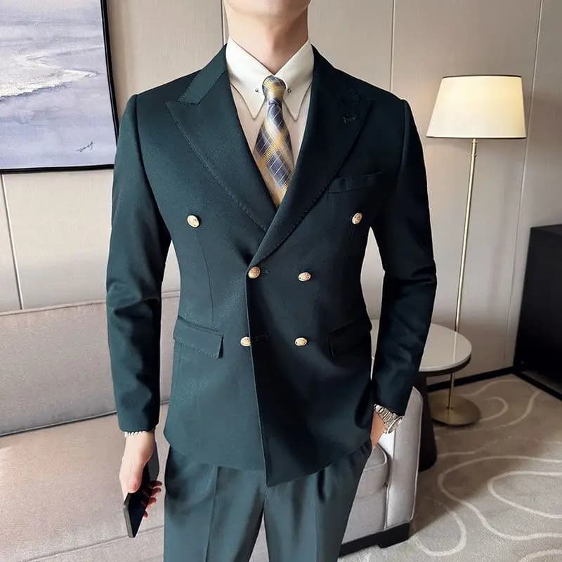 New Men Business Double Breasted Dress Blazer