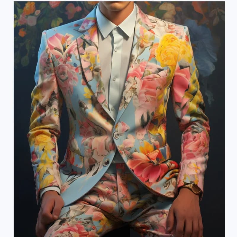 Men 3D Digital Printed Flower Suit