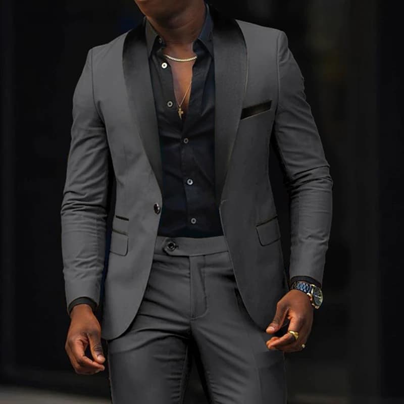 New Fashion Men Boutique Business Stretch Fabric Double Slit Solid Color Suit