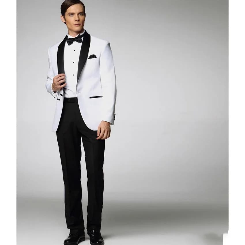 Blazer One Piece White Jacket Black Shawl Lapel One Button