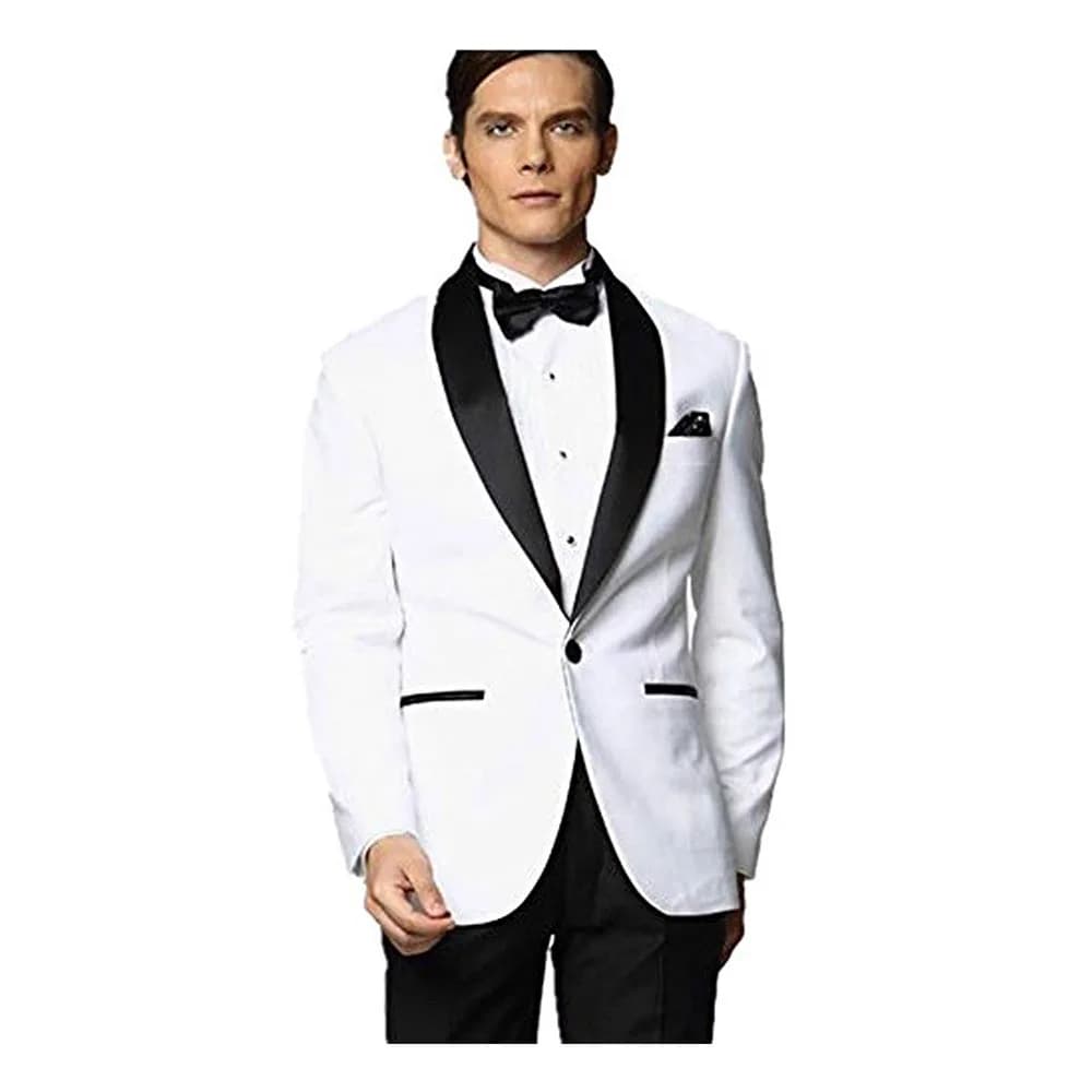 Blazer One Piece White Jacket Black Shawl Lapel One Button