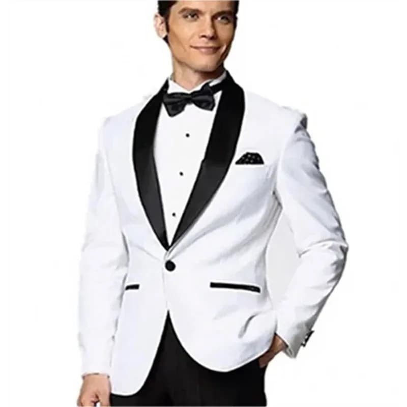 Blazer One Piece White Jacket Black Shawl Lapel One Button