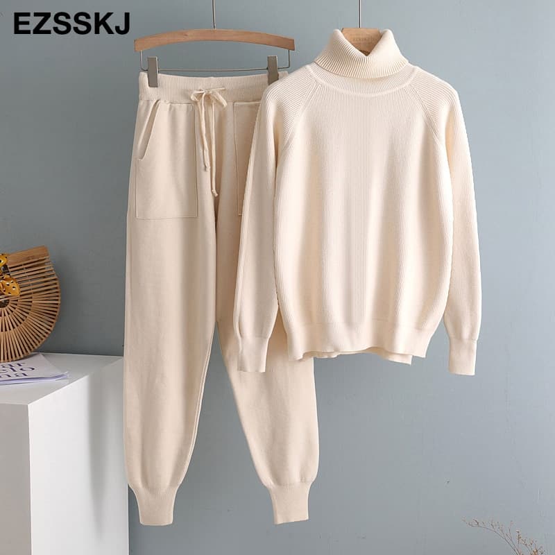 Women’s 2-Piece Knit Set | Turtleneck Sweater & Jogger Pants