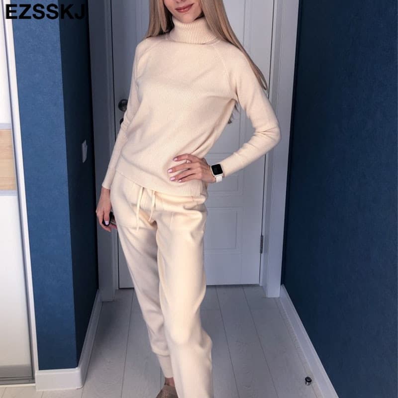 Women’s 2-Piece Knit Set | Turtleneck Sweater & Jogger Pants