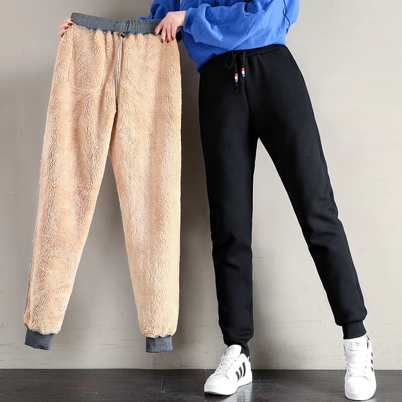Women Winter Thick Lambskin Cashmere Pants