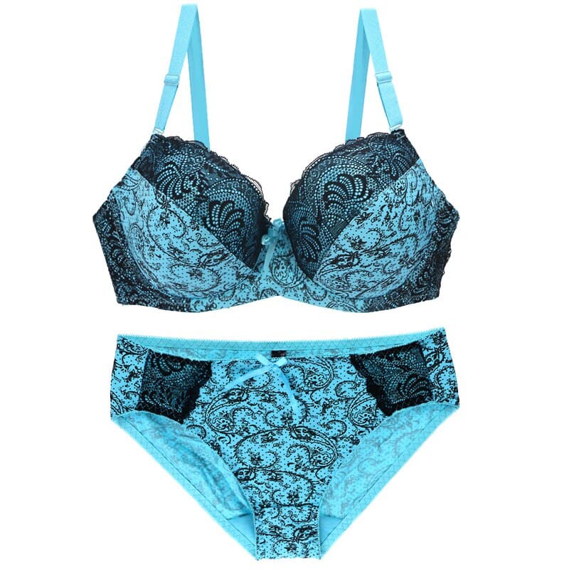 New Sexy Lace Shoulder Strap Bra Set Ladies Underwear Push Up Large Size Lingerie Plus Two Cups Underwire BCDE Cup Bra Sets