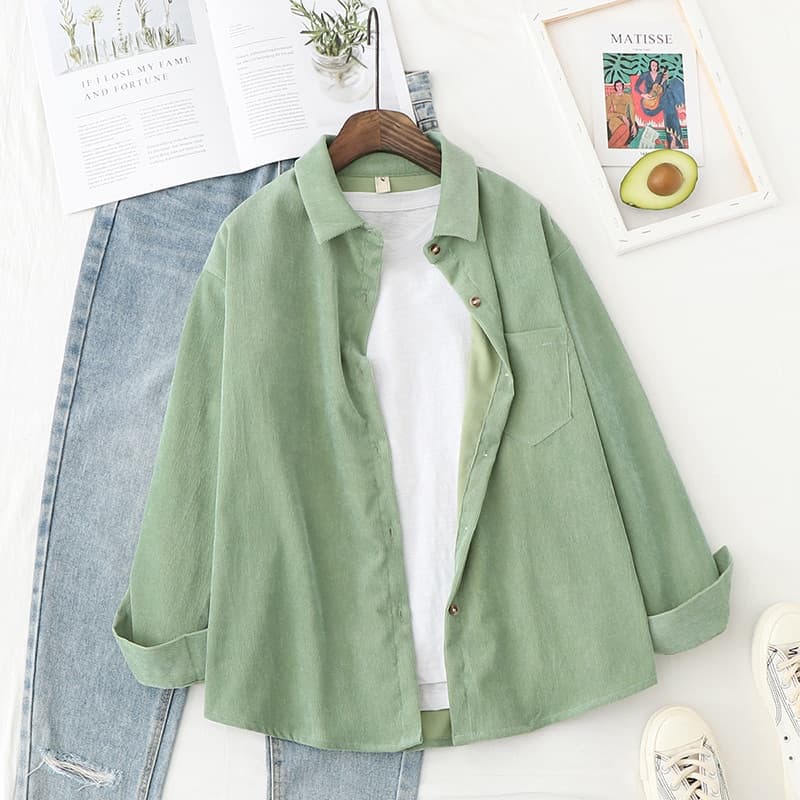 Corduroy Women Shirts Tops And Blouses Long Sleeve Spring Ladies Solid Loose Boyfriend Style Shirt