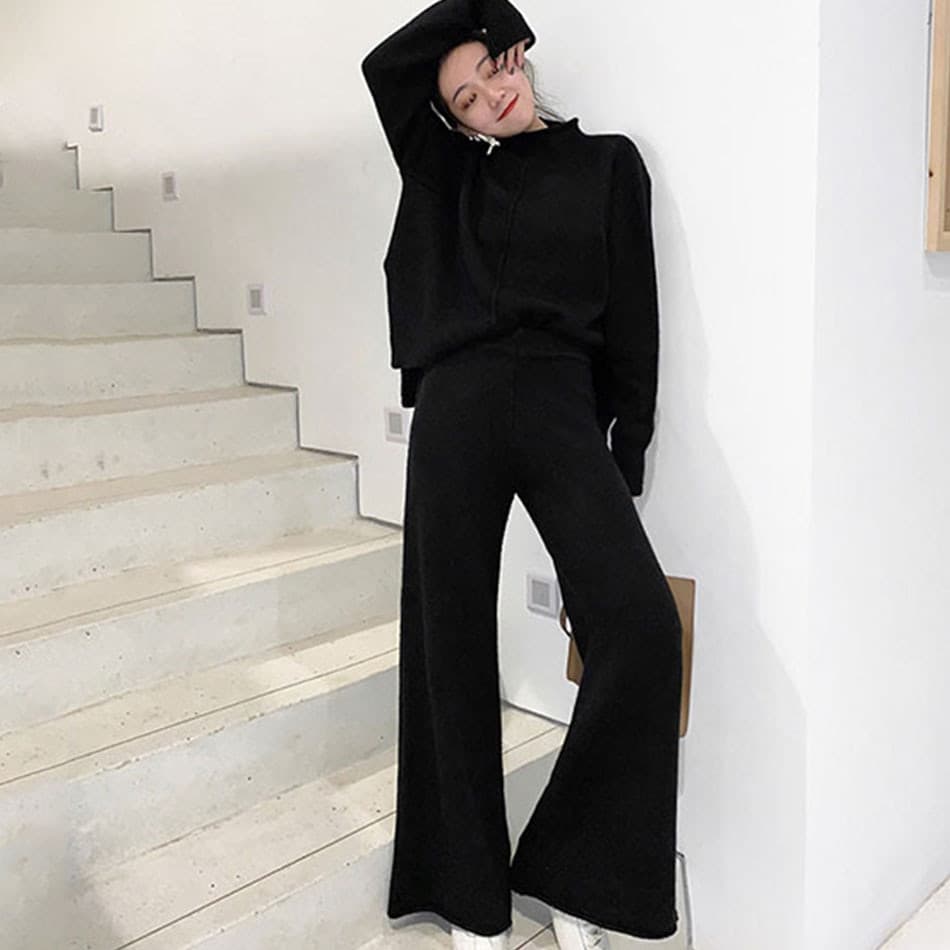 Winter Tracksuit Pant Suits For Women Knitted Long Sleeve Two Piece Set Top And Pants Women Suit Outwear