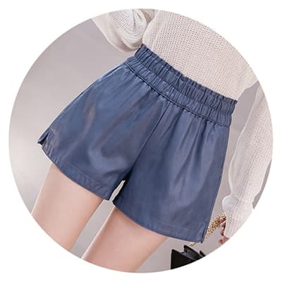Elastic High Waist Wide Leg Biker Shorts Autumn PU Leather Shorts Women Plus Size Femme Casual Ladies Shorts Black
