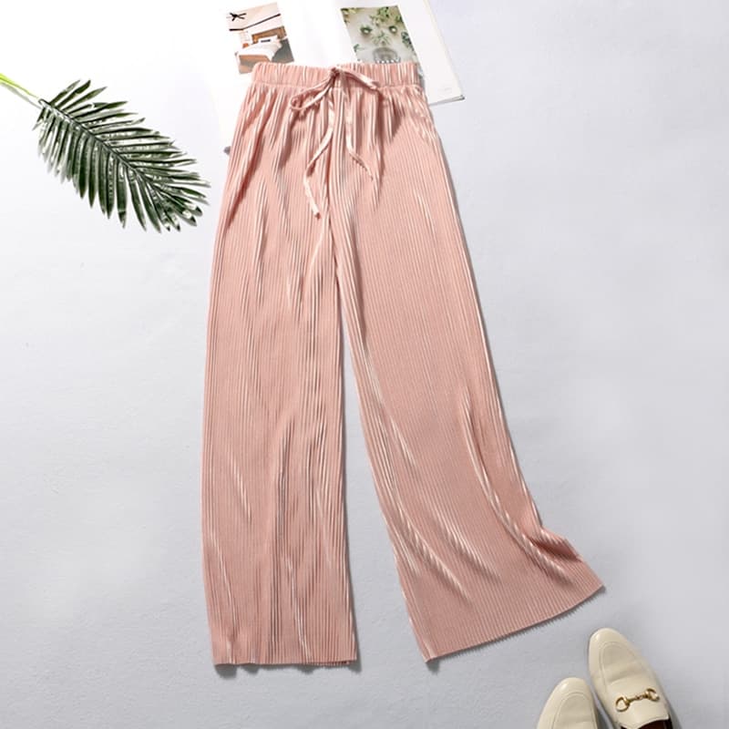 Summer Wide Leg women Pant Casual Elastic High Waist Loose Long Pants Pleated Pant Trousers Femme