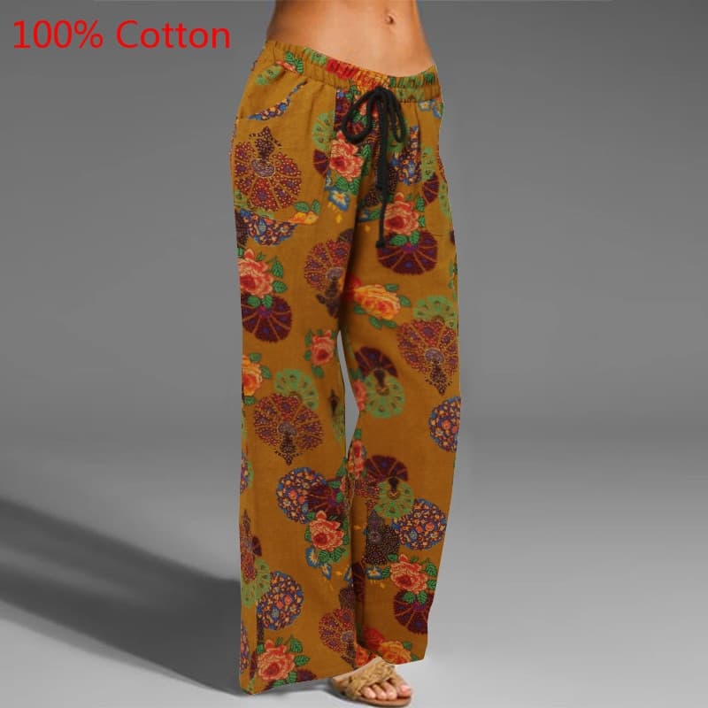 Oversized Women Vintage Wide Leg Pant Summer Linen Palazzo Fashion Long Trouser Casual Elastic Waist Solid Pantalon