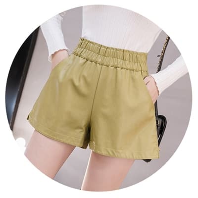 Elastic High Waist Wide Leg Biker Shorts Autumn PU Leather Shorts Women Plus Size Femme Casual Ladies Shorts Black