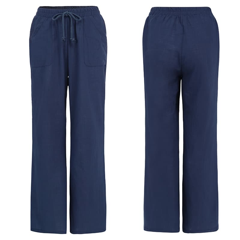 Oversized Women Vintage Wide Leg Pant Summer Linen Palazzo Fashion Long Trouser Casual Elastic Waist Solid Pantalon