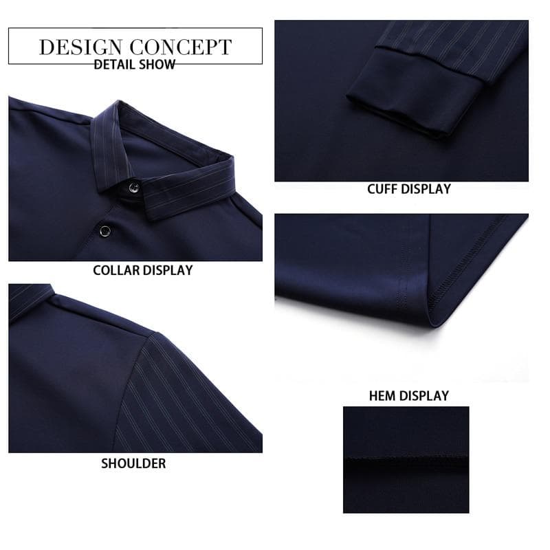 Men Casual Spring and Autumn T Shirt Turn down Collar Solid Color Striped Long Sleeve Design Men T shirt Slim Long Tops