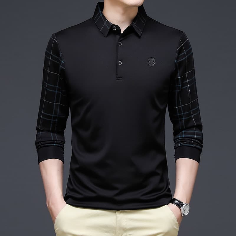 New Men Fashion Solid Polo Casual Shirt Korean Fashion Clothing Long Sleeve Casual Fit Slim Man Polo Shirt Button Collar Tops