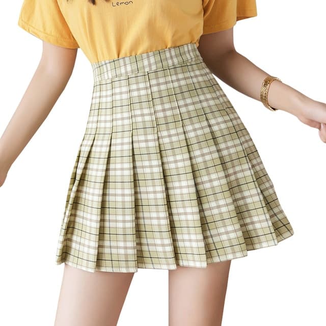 Summer Korean Fashion Short Women Casual Skirt Slim Elastic High Waisted Striped Pleated Plaid A Line Mini Skirts