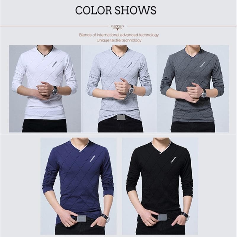 Fashion Men Slim Fit T shirt Custom Crease Design Long Stylish Luxury V Neck Fitness T shirt