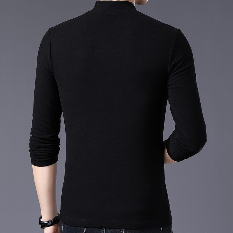 Men New Style Cotton T Shirt Long Sleeve T Shirt Men Solid Color Zipper Print Collar Oversized T Shirt