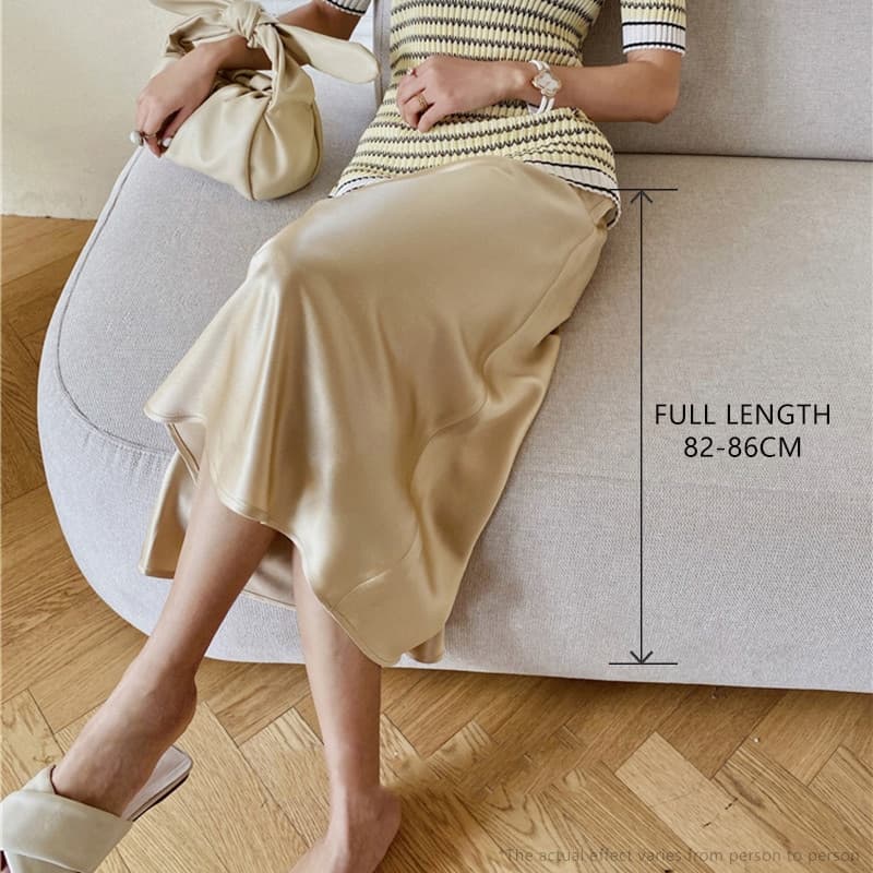 Women Long Satin Skirt Midi Elegant High Waist Green Autumn Office A line Solid Vintage Silk Purple Skirt for Women