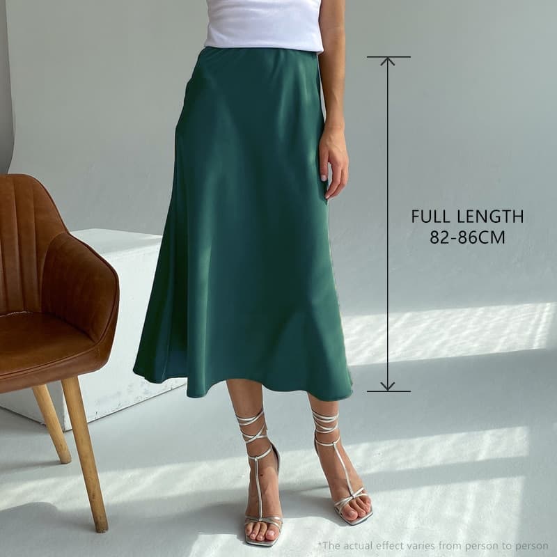 Women Long Satin Skirt Midi Elegant High Waist Green Autumn Office A line Solid Vintage Silk Purple Skirt for Women