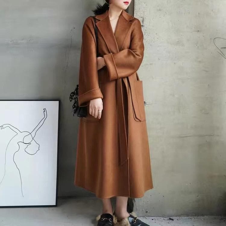 New Popular Women High End Water Ripple Dress Coat Double Sided Wool Coat Women Long Bathrobe Style Autumn Winter Coat For Women