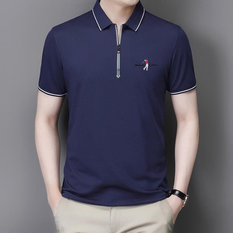 Men Summer Polo Short Sleeve Shirt Zipper Lapel Tops Casual Slim Trend Good Quality Tees Hommes Clothing