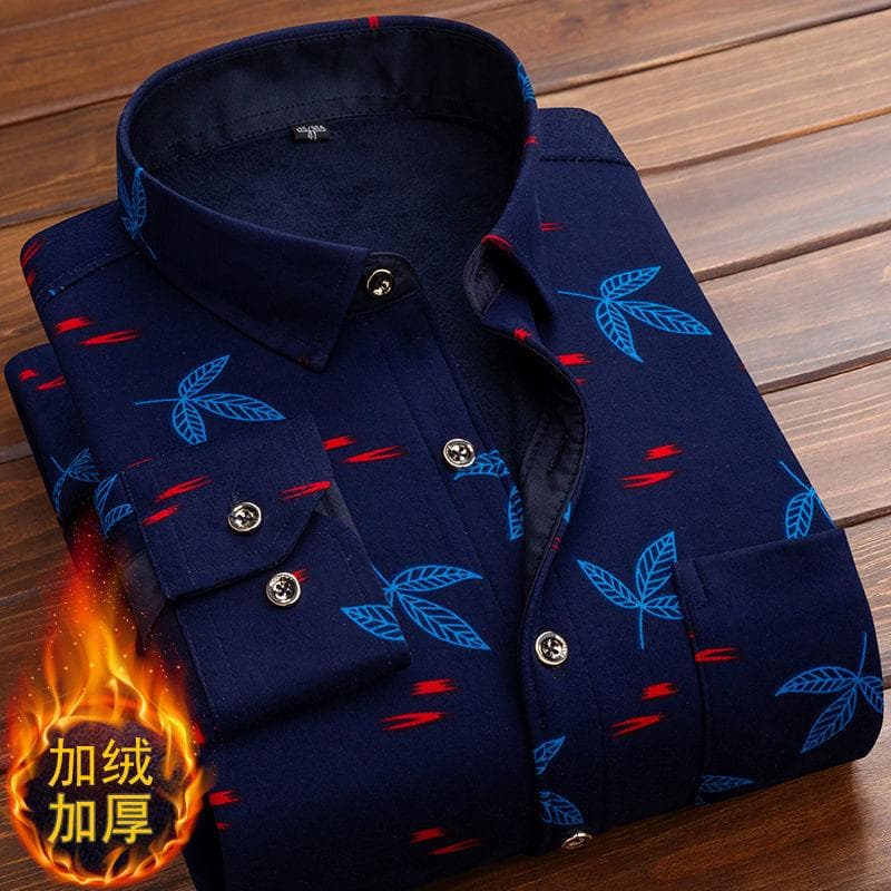 Spring Winter Men Long Sleeve Plaid Dress Shirt Flannel Fur Lined Thick Work Shirts Fleece Warm Long Sleeve Shirt For Men Dress Shirts